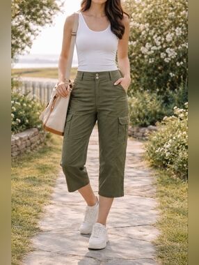 Sahalie Olive Cargo Capri Pants Women 18W 2X Utility Outdoor Hiking Casual